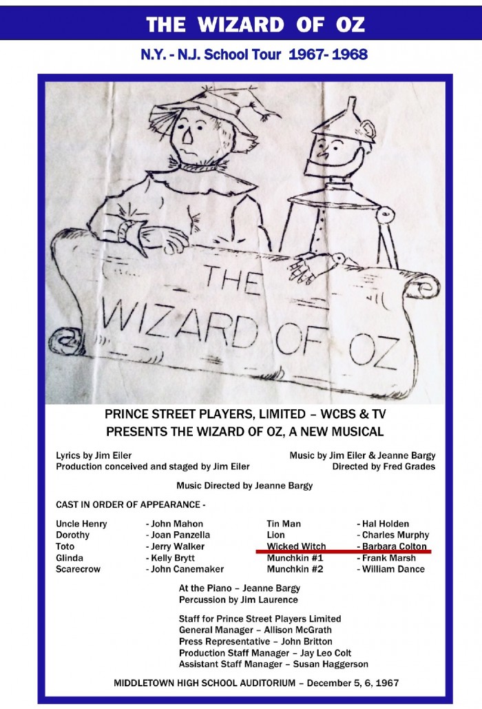 “The Wizard of Oz”, Prince St. Players, Playbill, NY - NJ School Tour