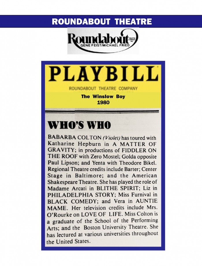 Roundabout Theatre, ‘Winslow Boy’, Playbill