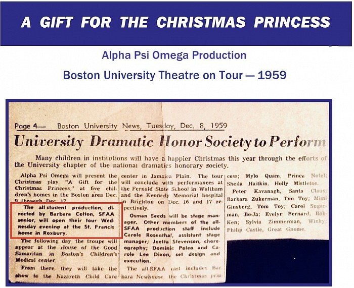 “A Gift for the Christmas Princess”, Squiggles the Clown, Alpha Psi Omega, 1959 tour,