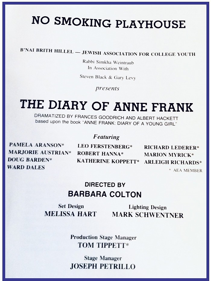 “Diary of Anne Frank”, Playbill, 1984