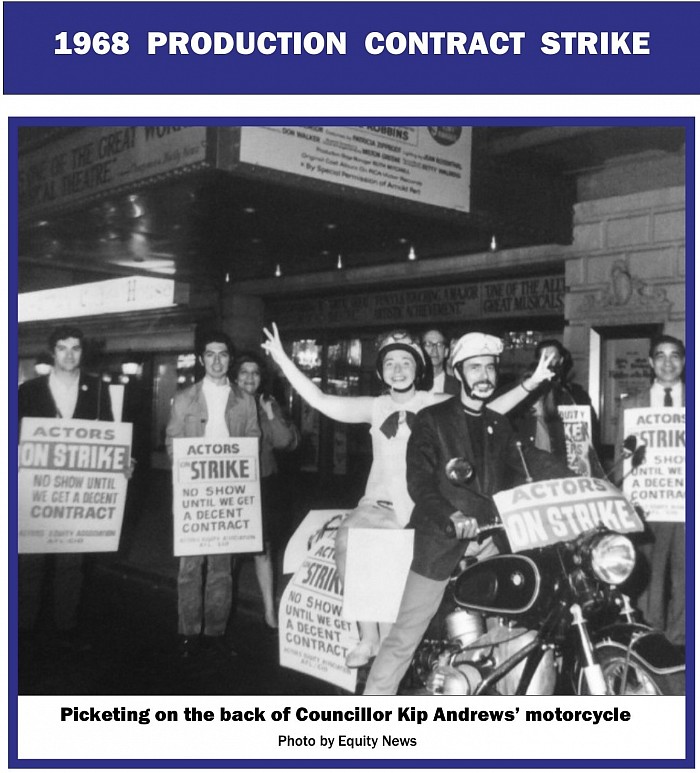 EQUITY NEWS, picketing w/ Kip Andrews, 1968 Production Contract Strike