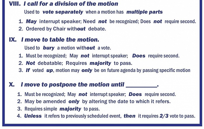 VIII Division, IX Table, X postpone