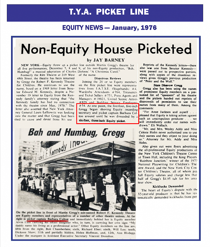 T.Y.A. PicketLine, EQUITY NEWS  -  Jan.1976