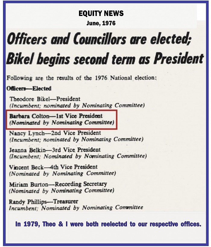 Elected 1stV.P., Equity News, June, 1976