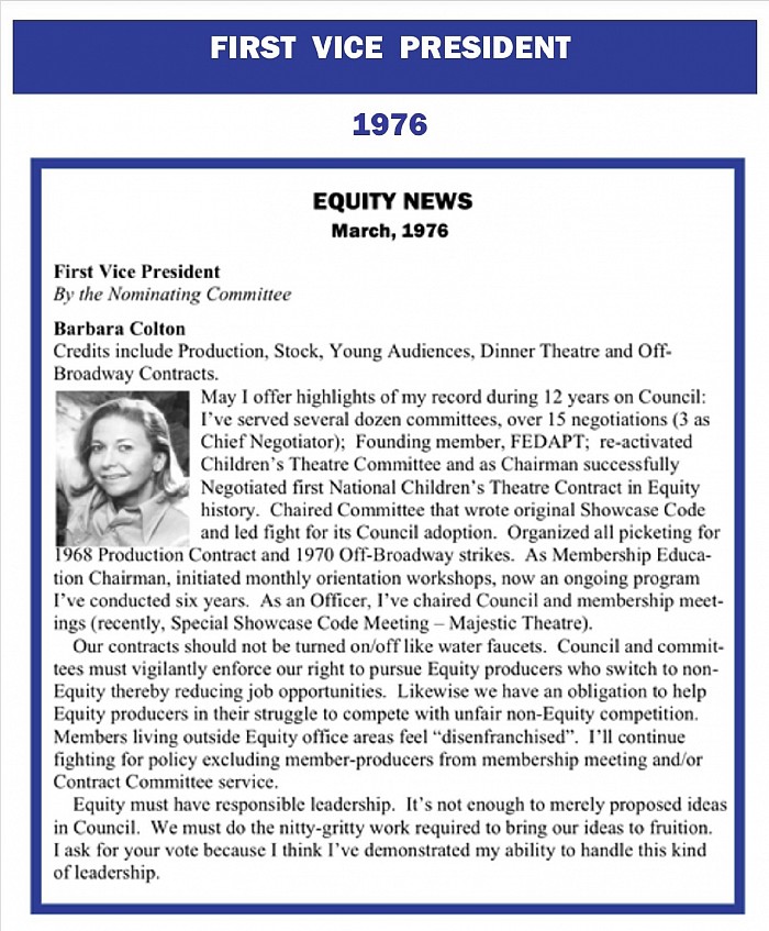 CampaignStatement, 1st V.P., EQUITY NEWS, March, 1976