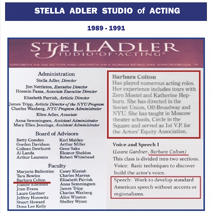 StellaAdlerConservatory, Speech, 1989-1991