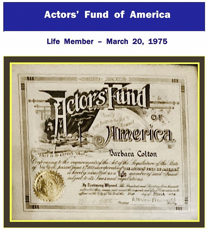 Actors’ Fund Life Membership, 1975