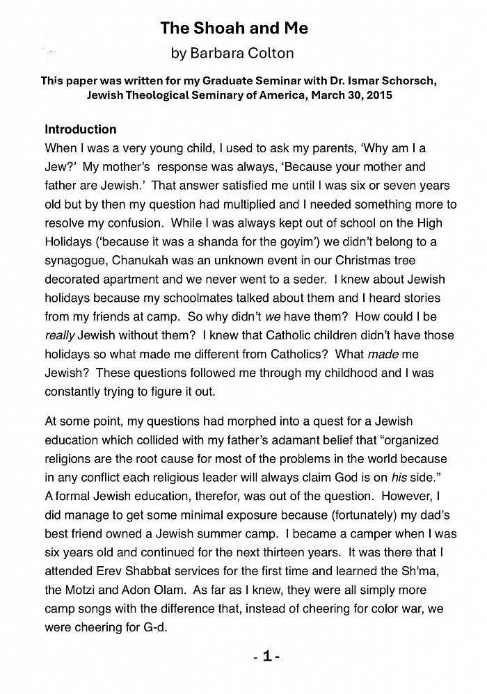 “The Shoah and Me” pg.1